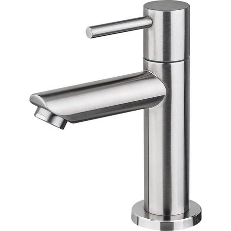 Kaltwasserhahn für Waschbecken, Einhebelmischer, geeignet für Außenwaschbecken und Gästebäder, aus Edelstahl, grau. (1/5)