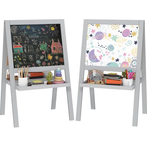 Kinderstaffelei, doppelseitige Kinderstaffelei mit Whiteboard und Kreidetafel, inklusive Ablagefächern (1/5)