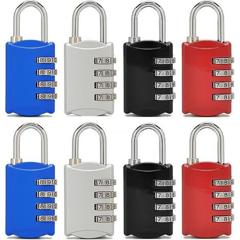 8 Pcs Cadenas à Code 4 Chiffres, Combinaison Pour Valise, Vestiaire Sport, Casier (Noir, Argent, Rouge, Bleu) (1/5)