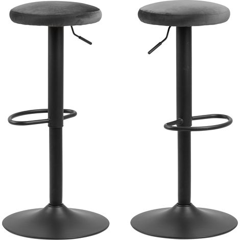 Lot de 2 tabourets de bar 40x40x82 cm en tissu gris foncé et métal