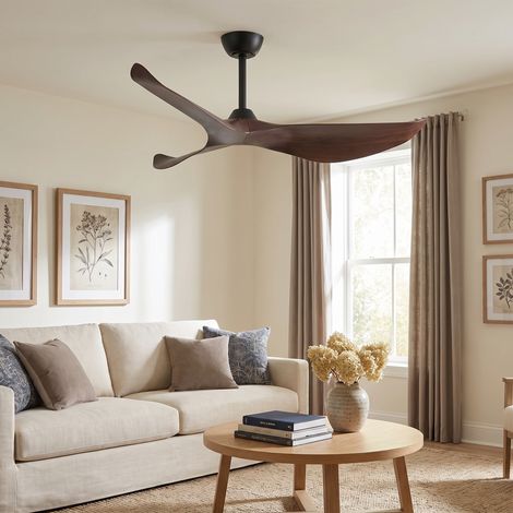 Ventilatore da soffitto 132 cm senza luce con telecomando 6 velocità 3 pale in ABS Moderno Nero (1/5)