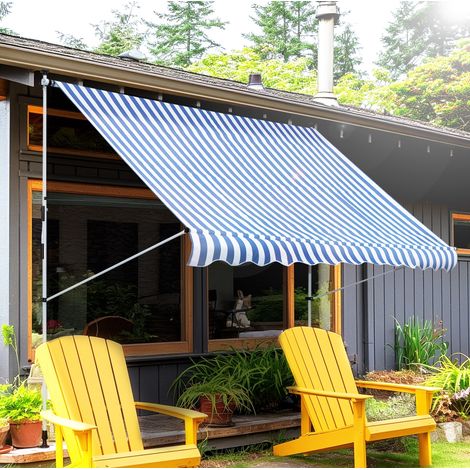 Toldo con manivela 300x150 cm azul en aluminio y poliéster con altura ajustable (1/5)