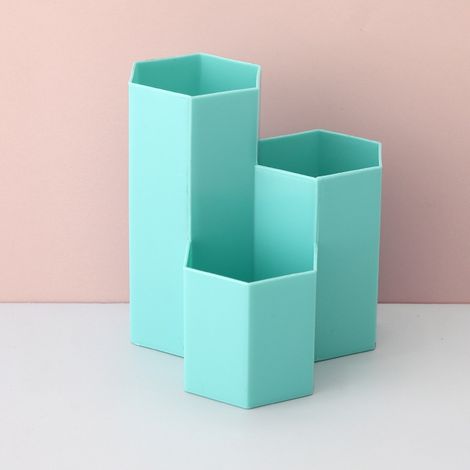 Pot hexagonal bleu créatif et multifonctionnel pour ranger maquillage, stylos et articles de papeterie (1/5)