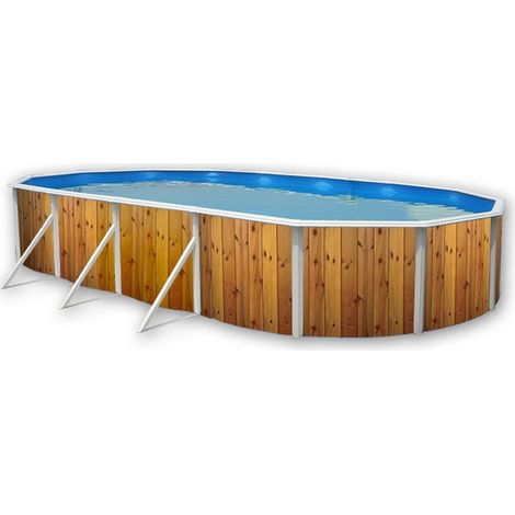 Piscine hors sol acier ovale 7.30 x 3.66 x 1.20m – Décor bois – Filtration à sable incluse – Volume 29m3 – Margelles 15cm – TOI