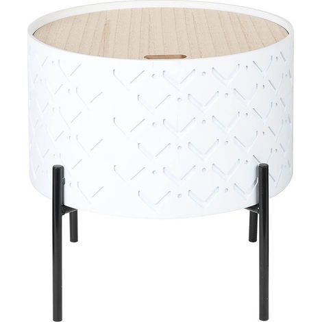 CORALLY - Table d'Appoint Ronde Blanche avec Coffre (1/5)