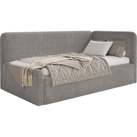 Selsey Fanko – Kinderbett 90x200 cm mit Rausfallschutz, Kopfteil rechts, Plüsch, Taupe (1/5)