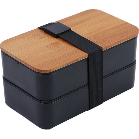Boite A Repas - Boite A Dejeuner Compartimentee 1200 Ml - Pour Adulte Et Enfant - Avec Couvercle En Bambou - 2 Pièces (1/5)