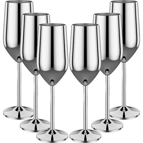(Argent - 220 ml) Lot de 6 verres à cocktail créatifs en acier inoxydable pour bar à vin, champagne et vin rouge. (1/5)