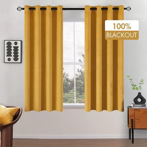 Rideau occultant thermique 132 x 160 cm – Lot de 2 – Velours opaque avec 8 œillets métalliques – Protection contre le froid et l'humidité-ARCAN (1/5)