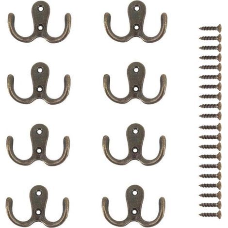 (Bronze)8 Pieces Double Screw Hooks Metal Hooks and Pegs Storage for Home Shelves Drawers Lockers Bathroom (1/5)