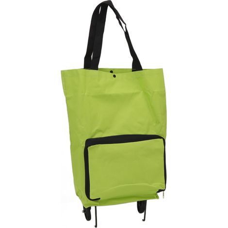 Chariot de courses pliable à roulettes, sac de rangement multifonctionnel en tissu, sac de courses portable vert