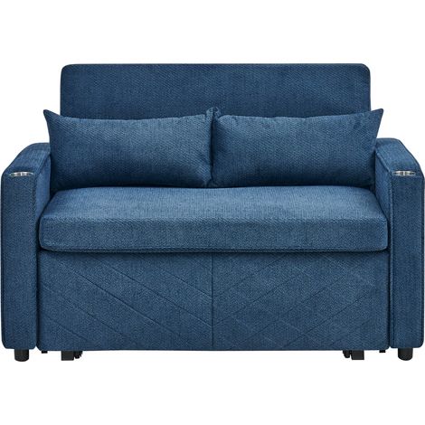 Divano letto 2 posti 3 in 1 blu navy con ricarica USB e design scorrevole (1/5)