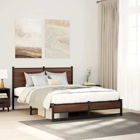 Metallbett ohne Matratze Braun Eichen-Optik 140x200 cm (1/5)