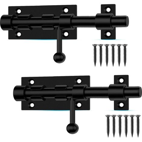 Verrou de porte coulissant 12,4cm acier inoxydable noir, 2 pièces, pour portes et portails