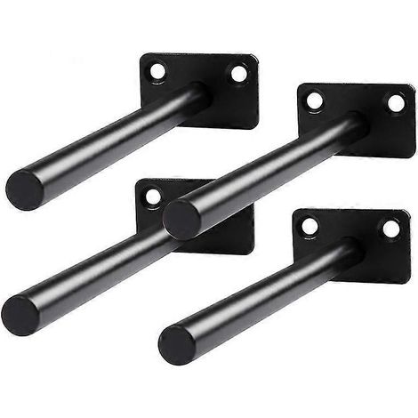 Support d'étagère flottant invisible, support d'étagère métallique invisible, support d'étagère caché, support d'étagère caché robuste, noir, 20 cm, 2 trous, 4 vis de fixation. (1/5)