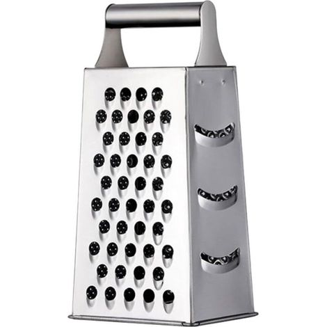 Râpe à 4 faces en acier inoxydable – Râpe manuelle multifonction pour légumes, fruits, fromage – Surfaces grossière, moyenne, fine et trancheuse – Manche antidérapant – Argent (1/4)