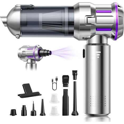 Aspirateur à Main, 25000Pa Aspirateur Voiture Puissant Sans Fil avec Vidage Automatique 1 Touche, 4-en-1 Mini Aspirateur, Moteur sans Balai, 3 Niveaux, Idéal pour les Poils D'animaux, Voiture, Maison (1/5)