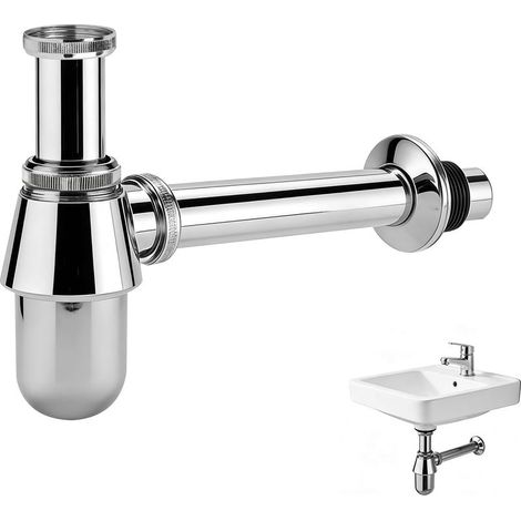 Siphon Lavabo G1 1/4" x Ø 32mm, Modèle Bouteille Réglable Universel avec Ouverture Nettoyage, Douchon Anti-odeur, Fini Chromé, pour Bonde Lavabo Salle de Bain et Éviers de Cuisine (1/5)