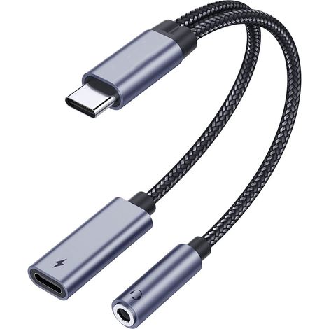 1 Adaptateur USB-C, prise jack 3,5 mm, charge rapide PD 60 W, alliage d'aluminium, pour smartphone (1/5)