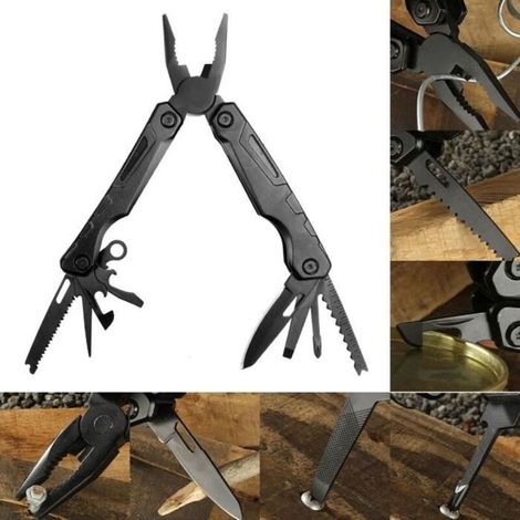 Coltello multifunzione 14 in 1 (nero) - Pieghevole - Lega di alluminio - Acciaio 2Cr13 (1/4)