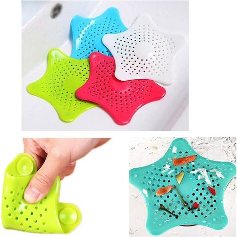 Filtre à cheveux pour bonde de douche et lavabo - Lot de 4, blanc/rouge/vert/bleu (1/5)