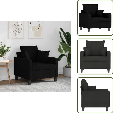 The Living Store Fauteuil Noir 60 cm Tissu - Fauteuil Noir - Chaise Relaxante - Meuble Salon - Décoration Intérieur - Confort Assise