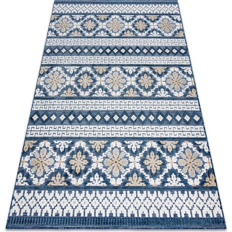Tappeto strutturale BOTANIC 65252 Boho, tessuto piatto sul balcone, terrazzo - blu scuro blue 157x220 cm