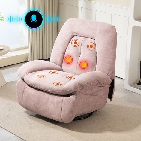 DYHOME Fauteuil pivotant électrique, commande vocale, avec fonctions chauffage et massage, équipé d'un port Type-C et d'un port USB, fauteuil TV inclinable Rose (1/5)