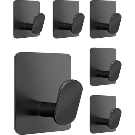 6 Pièces Crochet Adhesif Mural Porte Manteau Adhésif Porte Serviette Salle de Bain Accroche Torchon Cuisin Crochet Adhesif Serviette Sans Perçage Acier Inoxydable, Noir (1/5)