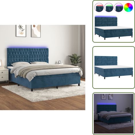 Letto con luci LED - vidaXL Letto a Molle con Materasso e LED Blu Scuro 160x200 cm - Letto con testiera regolabile