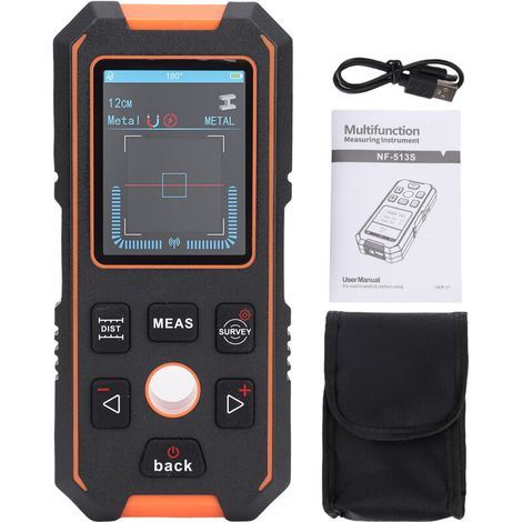 Scanner da parete con telemetro e livella digitale, rilevatore di montanti ricaricabile, modalità per legno, cavi elettrici e metallo, portata di 40 m, riproduzione audio di 12 misurazioni. (1/5)