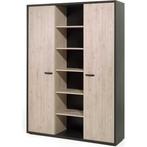 Armoire de bureau contemporaine 160 cm chêne/noir Salto
