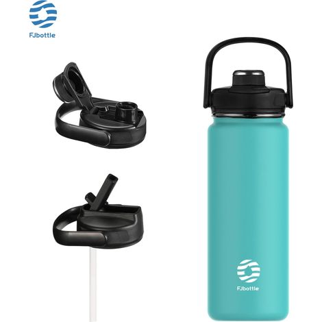 Bouteille d'eau isotherme en acier inoxydable (verte, 1200 ml) avec poignée, bouchon et paille. (1/3)