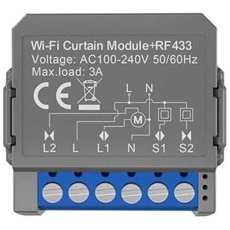 Interrupteur de rideau intelligent WiFi, module de rideau télécommandé, AC100 à 240 V 50/60 Hz IP20, minuterie étanche, disjoncteur à commande vocale, module intelligent de commutateur de store RF433 (1/4)