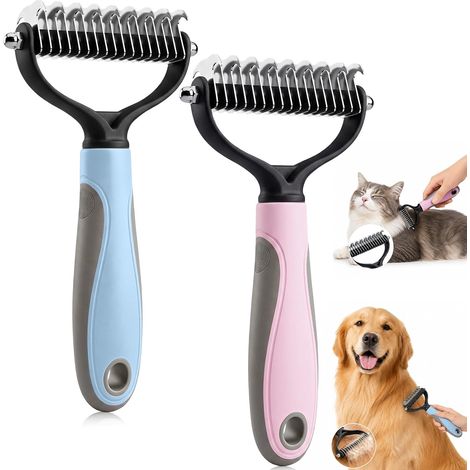 Lot de 2 brosses de démêlage pour chiens et chats, brosse double face (bleue + P) (1/5)