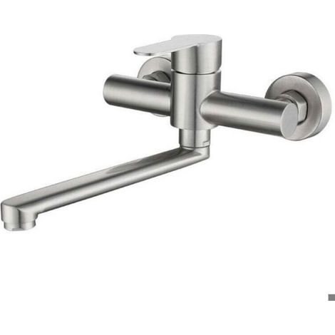 Robinet Mural Cuisine - Mitigeur Pivotant 360° - Pour Évier Double Bac - Acier Inoxydable 304 - Kit Montage Inclus - 1 Pièce (1/4)