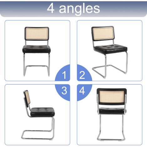 Chaises de salle à manger style Mid-Century Modern — Lot de 2 chaises en rotin avec éléments de revêtement en similicuir souple  chaises en rotin sans accoudoirs avec dossiers en maille et pieds en mé (1/4)