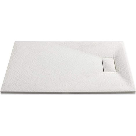 Piatto Doccia Spessore 2.6 Cm Resina SMC Effetto Pietra Stone Ardesia Antiscivolo Riducibile Filopavimento Con Griglia Di Copertura Bianco 70x150 Cm - Misura: 80 x 80 cm