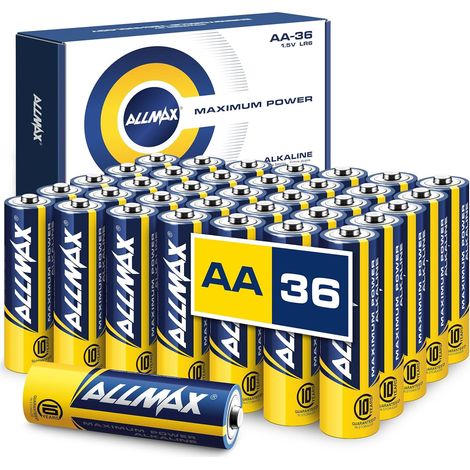 Piles Alcalines Allmax AA Mignon (LR6) à Puissance maximale (36 pièces) – Durée de Vie Ultra Longue : 10 Ans, étanche, adaptée aux appareils – alimentée par la Technologie EnergyCircle (1,5 Volt). (1/5)
