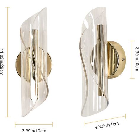 Applique LED moderna color oro da 16 W, luce regolabile 3000-6500 K, acrilico trasparente, illuminazione da parete per camera da letto, 28 x 10 x 11 cm (1/4)