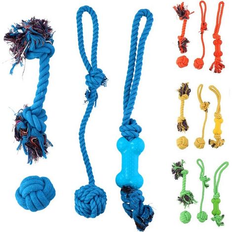 Trade Shop - Set 4 Giocattoli Cani Corda Palla Pallina Giocattolo Cane Da Masticare 4 Colori - (1/3)
