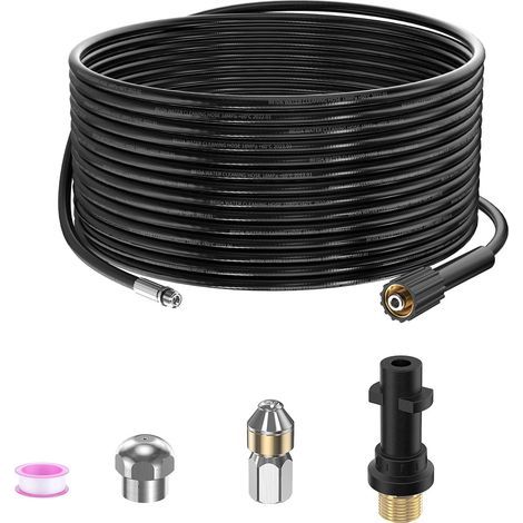 15 m Abflussreinigungsschlauch für Kärcher K2, K3, K4, K5, K6, K7 HD Hochdruckreiniger, 180 bar Profi-Abflussreinigungsset mit Düse, Rotationsdüse und Adaptern für Lavor, Parkside und Bosch