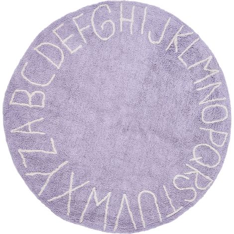 Alfombra de algodón redonda ø 120 cm hecha a mano infantil decorativa con alfabeto violeta claro Vurgun