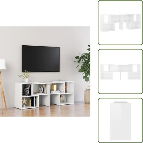 Meuble TV Blanc brillant 104x30x52 cm Bois d'ingénierie - Meubles Tv - Meuble Tv Blanc - Meuble Tv Design - Rangement Tv - Meuble Salle Séjour (1/5)