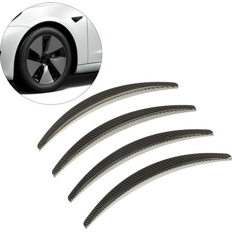 4-teiliges ABS-Radkotflügel-Set mit Spritzschutz, Felgenabdeckungen, Reifenaufklebern und glänzender Carbon-Lauffläche für Tesla Model 3. (1/5)