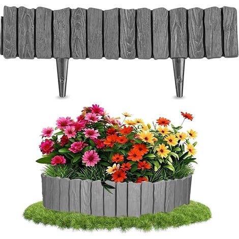 Bordure de Jardin, 22CM x 230CM Bois Effet Bordure de Pelouse Clôture Paysagère Flexible pour Jardin Bordure, Fleurs Massif, Jardin Allée et Aménagement Paysager à Faire Soi-Même (Gris) (1/5)