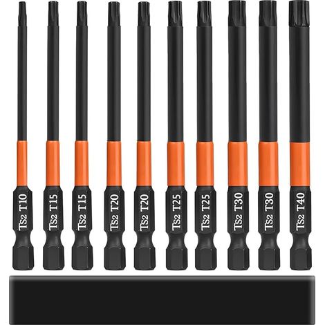 Embouts Longs Torx Embouts Tournevis Torx Magnétiques 100mm Torx Bits Set pour tournevis et visseuse électrique Tige hexagonale de 1/4", T10, T15, T20, T25, T30, T40 (1/5)