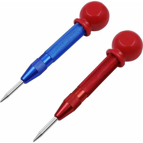 Pointeau Central Automatique À Ressort 2 Pièces Outil Automatique De Poinçonnage Automatique Centerpunch Pointeau Poinçon Central Marqueur Central Punch Pour Fenêtre Verre(Bleu + Rouge) (1/5)