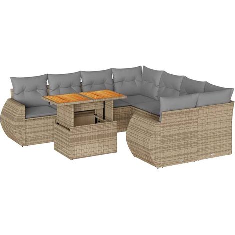 Maison Exclusive - Set Divano da Giardino 9 pz con Cuscini Beige in Polyrattan (1/5)