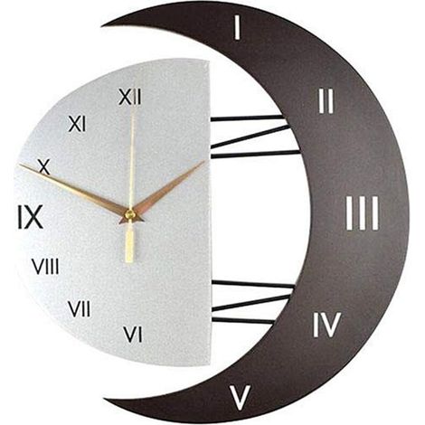 Horloge Murale Moderne Design Silencieuse Horloge Cuisine Cadre en Forme de Lune Créative Horloge de Décoration pour la Maison (3332) (1/5)
